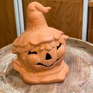 Unique Terracotta Clay 12” Scarecrow Jack o Lantern